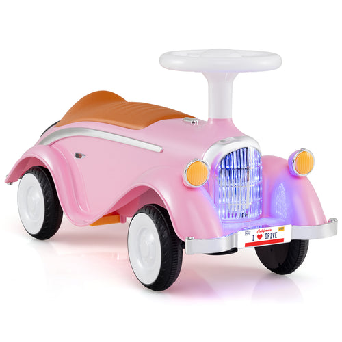 Toddler Ride on Toy Classic Sliding Car with Horn and LED Headlight, Pink