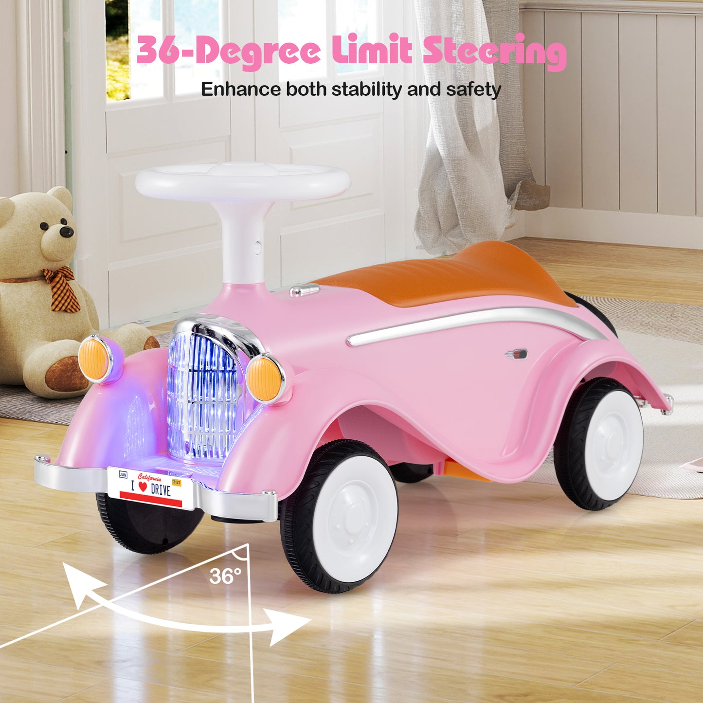 Toddler Ride on Toy Classic Sliding Car with Horn and LED Headlight, Pink Push & Pedal Ride On Toys at Gallery Canada