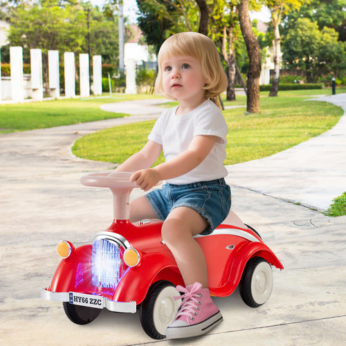 Toddler Ride on Toy Classic Sliding Car with Horn and LED Headlight, Red