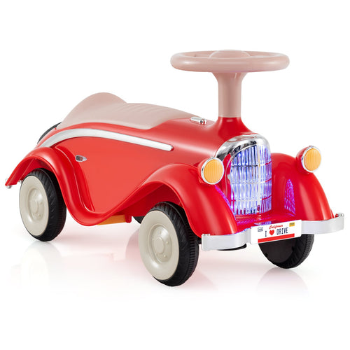 Toddler Ride on Toy Classic Sliding Car with Horn and LED Headlight, Red