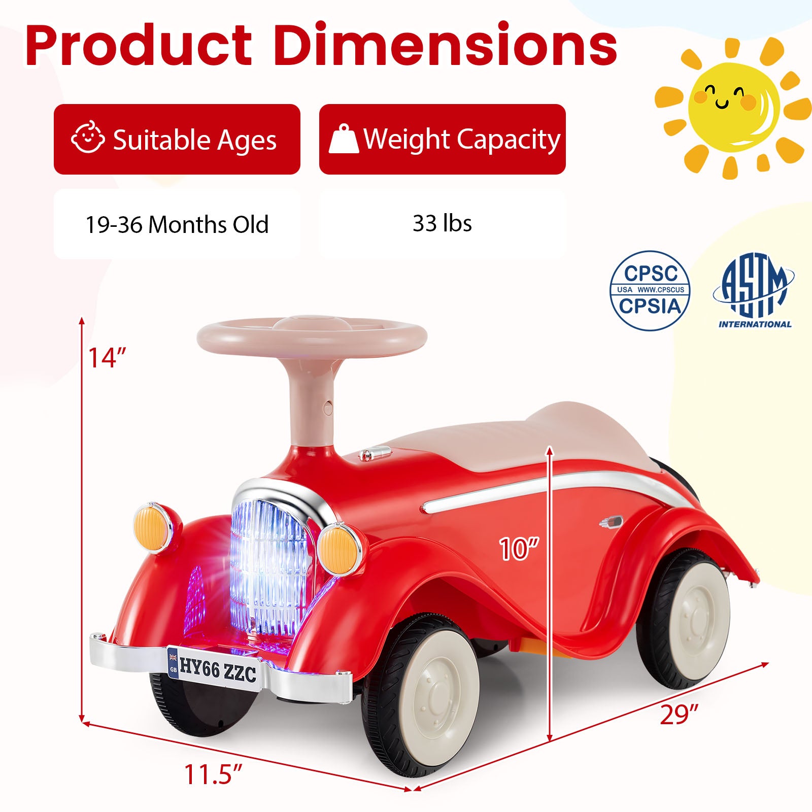 Toddler Ride on Toy Classic Sliding Car with Horn and LED Headlight, Red Push & Pedal Ride On Toys at Gallery Canada