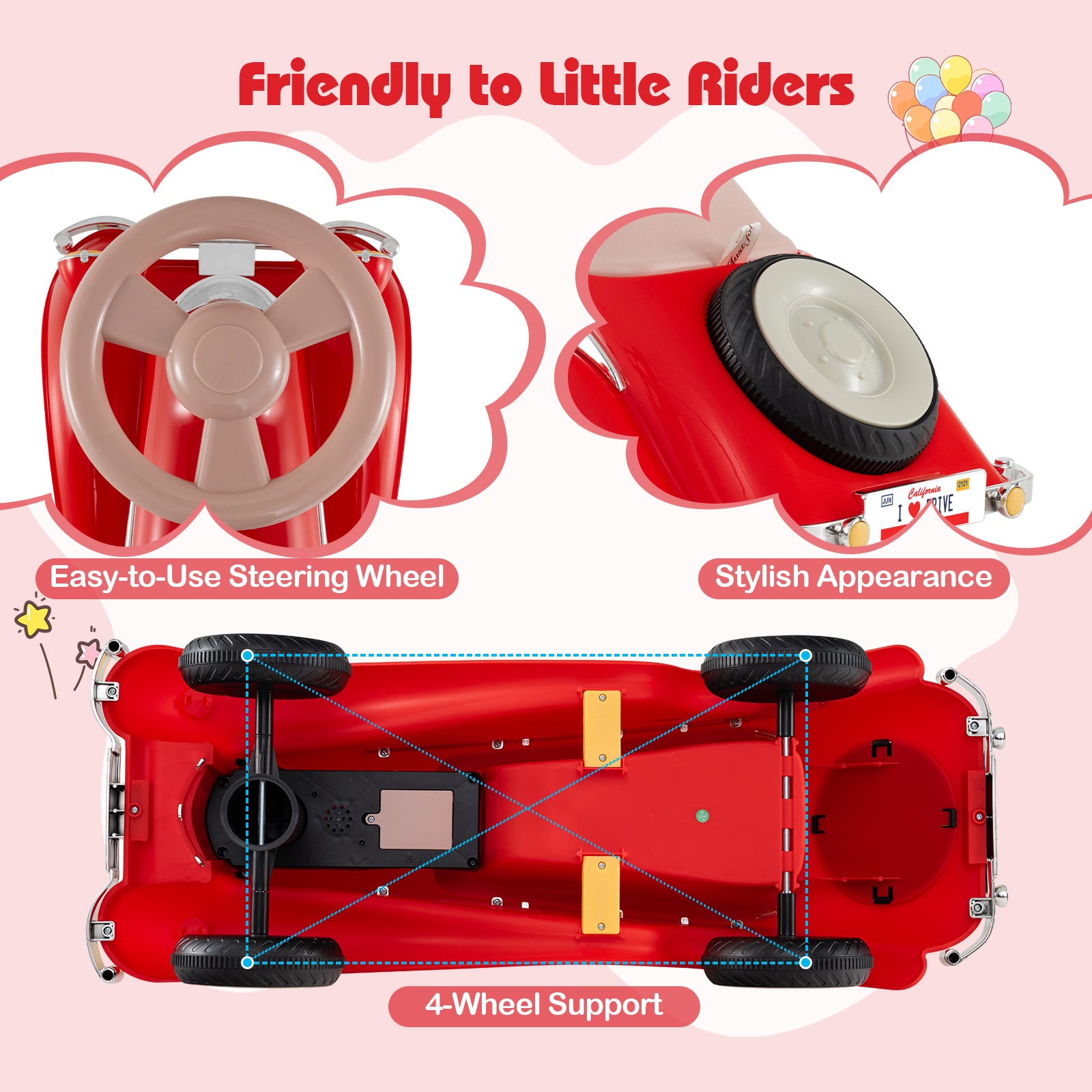 Toddler Ride on Toy Classic Sliding Car with Horn and LED Headlight, Red Push & Pedal Ride On Toys at Gallery Canada