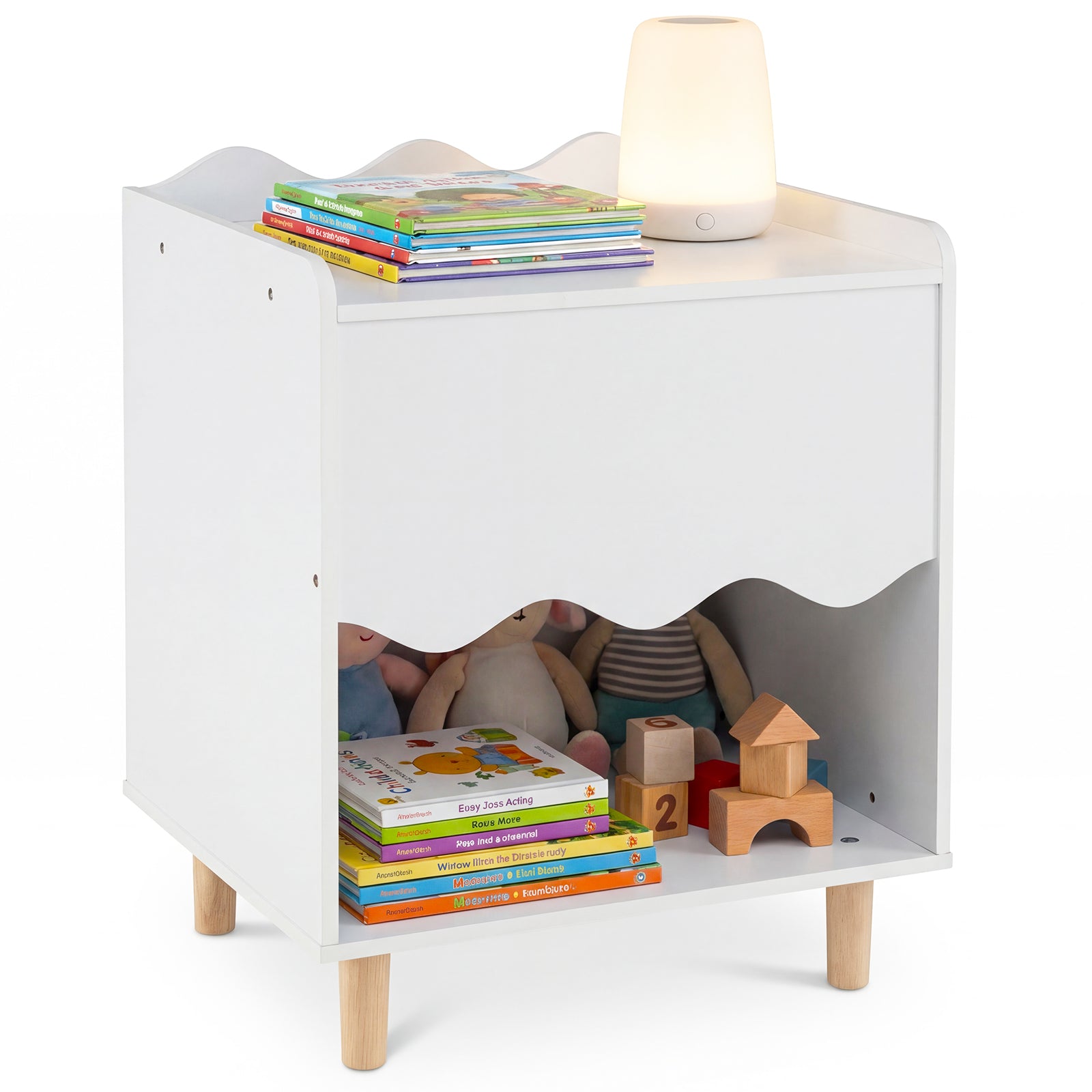 Toddler Scalloped Side Table, Wide Top Open Compartment, White