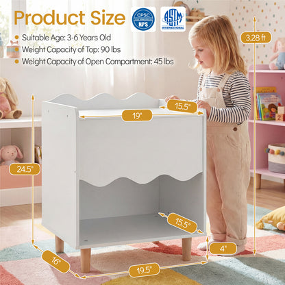 Toddler Scalloped Side Table, Wide Top Open Compartment, White Kids Storage at Gallery Canada