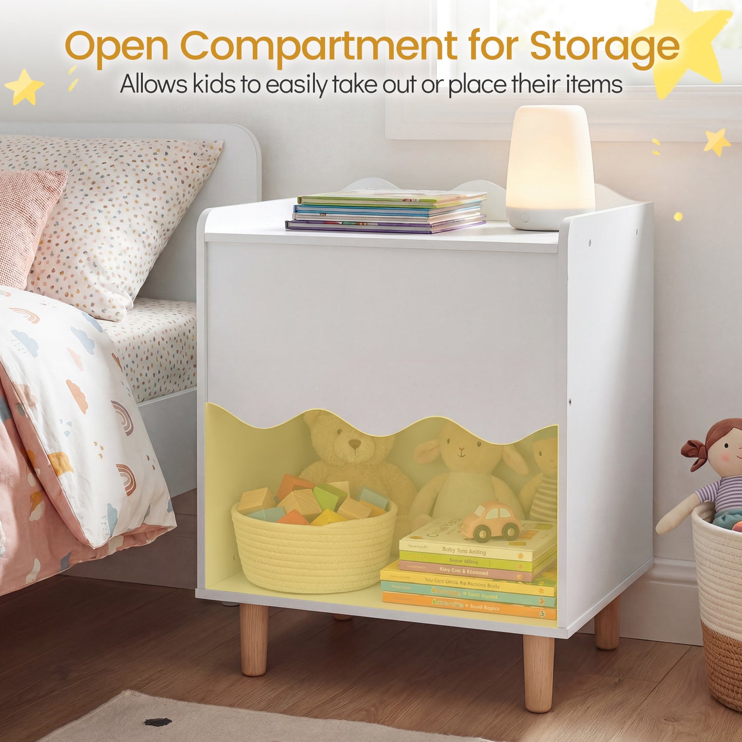 Toddler Scalloped Side Table, Wide Top Open Compartment, White Kids Storage at Gallery Canada