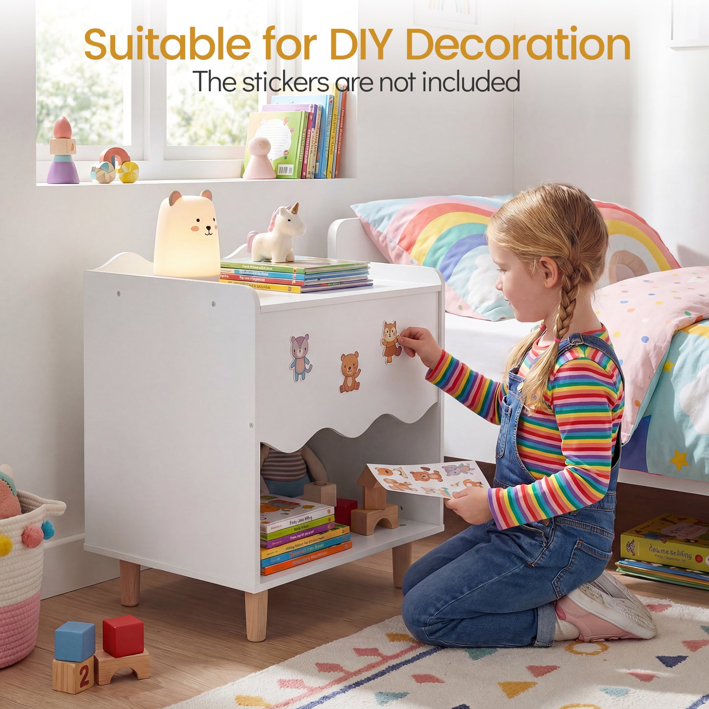 Toddler Scalloped Side Table, Wide Top Open Compartment, White Kids Storage at Gallery Canada