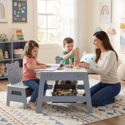 Toddler Table and 2 Chairs 5-in-1 Cute Art Desk Set with Reversible Chalkboard Whiteboard-Grey, Gray Kids Table & Chair Sets at Gallery Canada