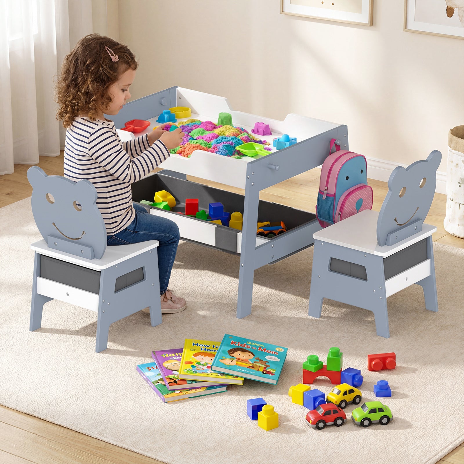 Toddler Table and 2 Chairs 5-in-1 Cute Art Desk Set with Reversible Chalkboard Whiteboard-Grey, Gray Kids Table & Chair Sets at Gallery Canada