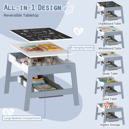 Toddler Table and 2 Chairs 5-in-1 Cute Art Desk Set with Reversible Chalkboard Whiteboard-Grey, Gray Kids Table & Chair Sets at Gallery Canada