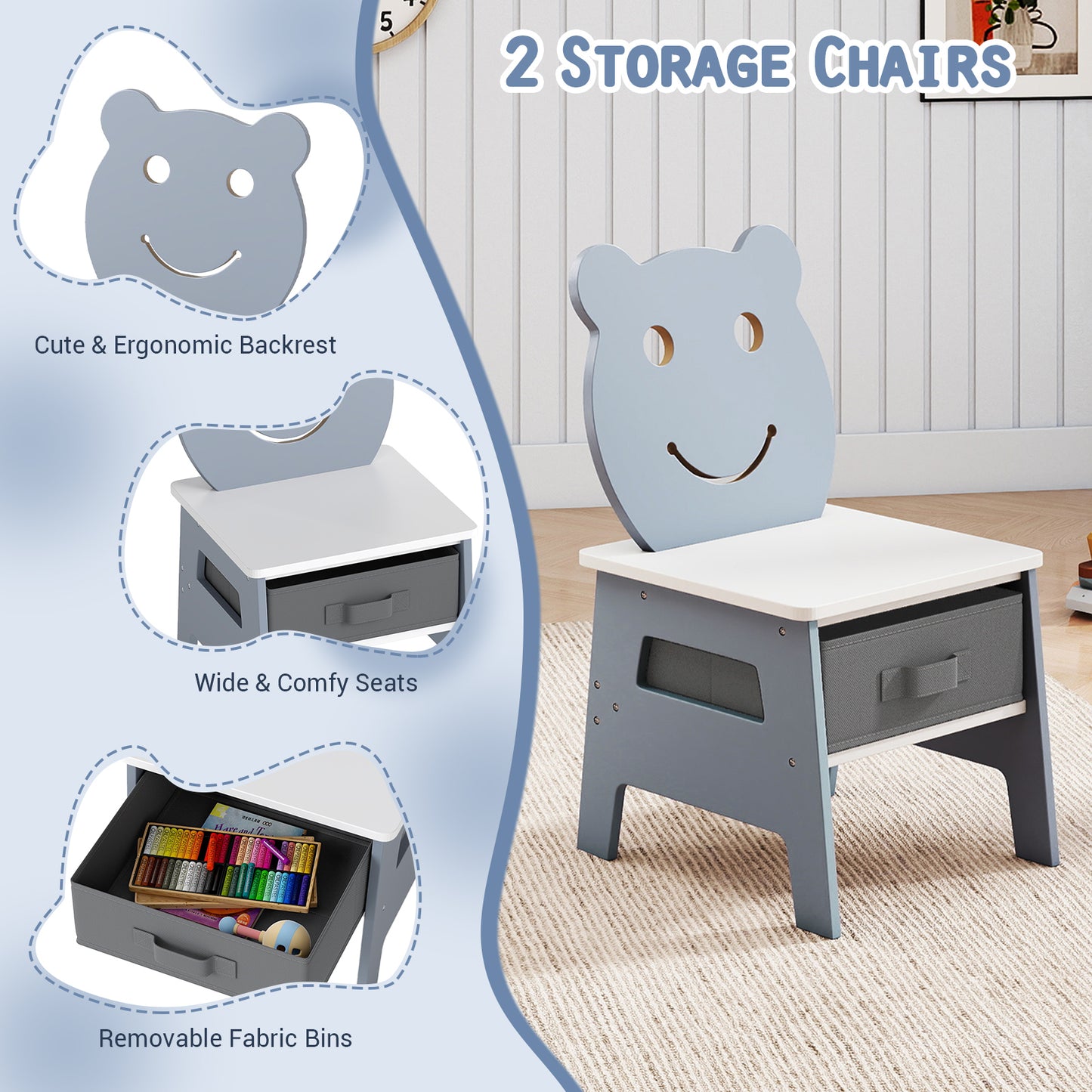 Toddler Table and 2 Chairs 5-in-1 Cute Art Desk Set with Reversible Chalkboard Whiteboard-Grey, Gray Kids Table & Chair Sets at Gallery Canada