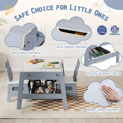 Toddler Table and 2 Chairs 5-in-1 Cute Art Desk Set with Reversible Chalkboard Whiteboard-Grey, Gray Kids Table & Chair Sets at Gallery Canada