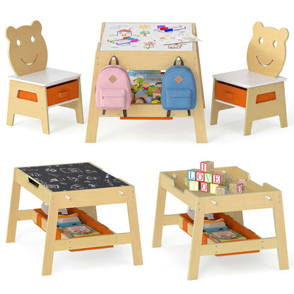 Toddler Table and 2 Chairs 5-in-1 Cute Art Desk Set with Reversible Chalkboard Whiteboard, Natural Kids Table & Chair Sets at Gallery Canada