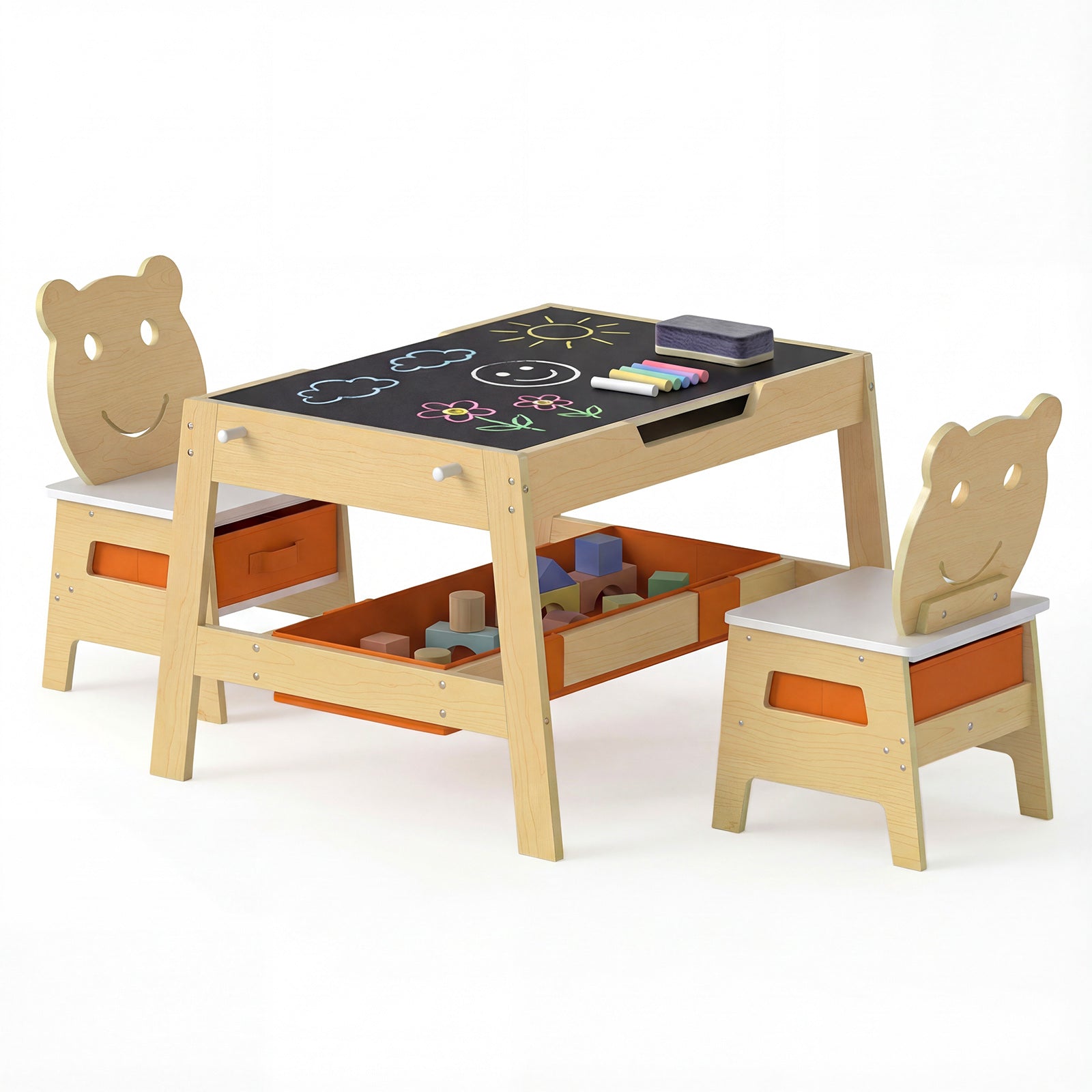Toddler Table and 2 Chairs 5-in-1 Cute Art Desk Set with Reversible Chalkboard Whiteboard, Natural Kids Table & Chair Sets at Gallery Canada