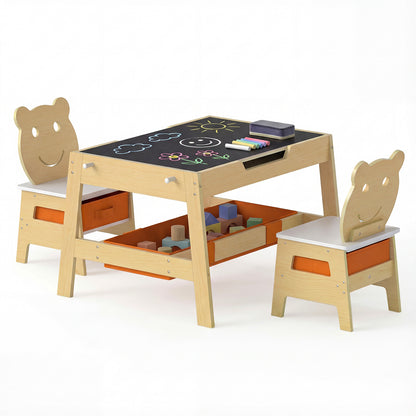 Toddler Table and 2 Chairs 5-in-1 Cute Art Desk Set with Reversible Chalkboard Whiteboard, Natural Kids Table & Chair Sets at Gallery Canada