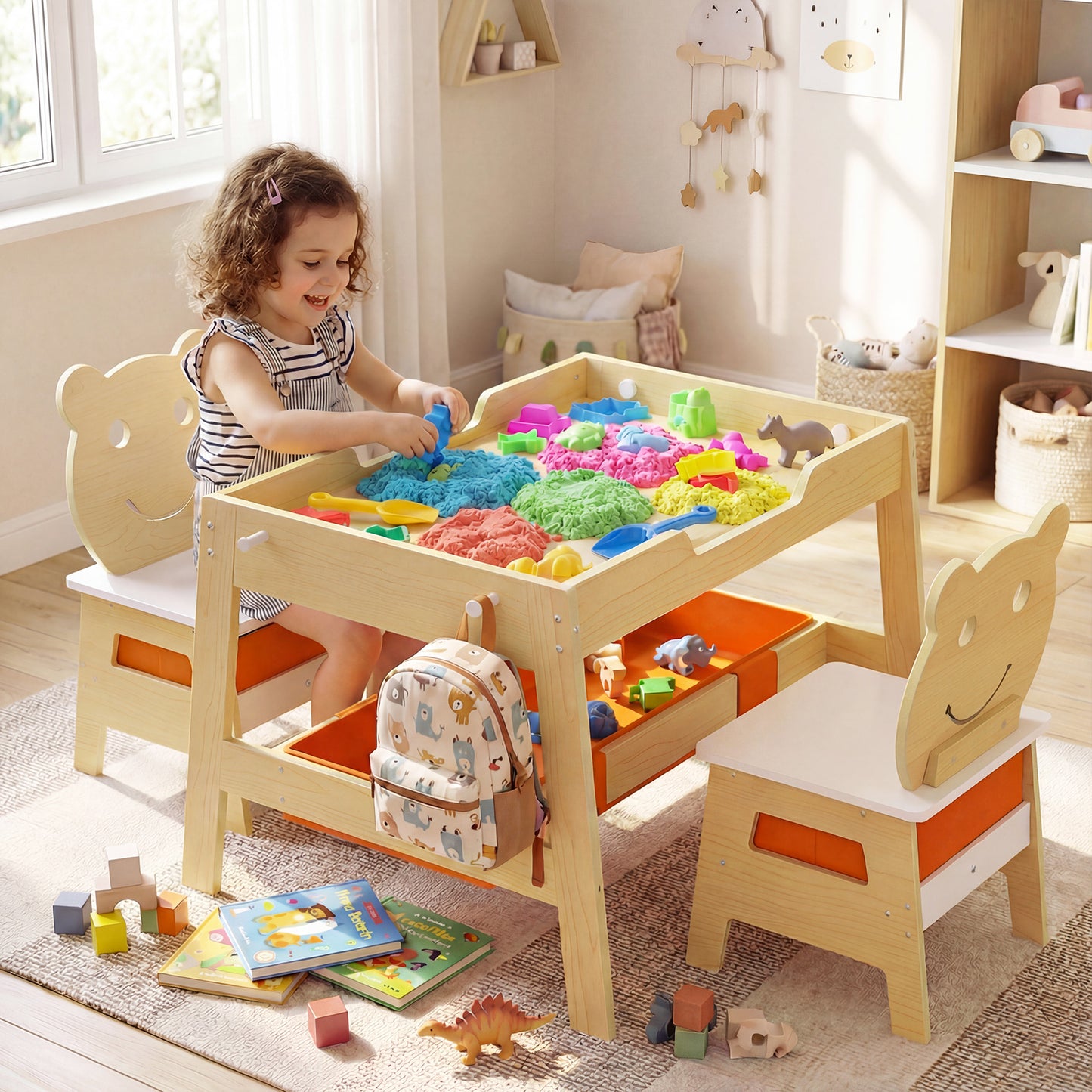 Toddler Table and 2 Chairs 5-in-1 Cute Art Desk Set with Reversible Chalkboard Whiteboard, Natural Kids Table & Chair Sets at Gallery Canada