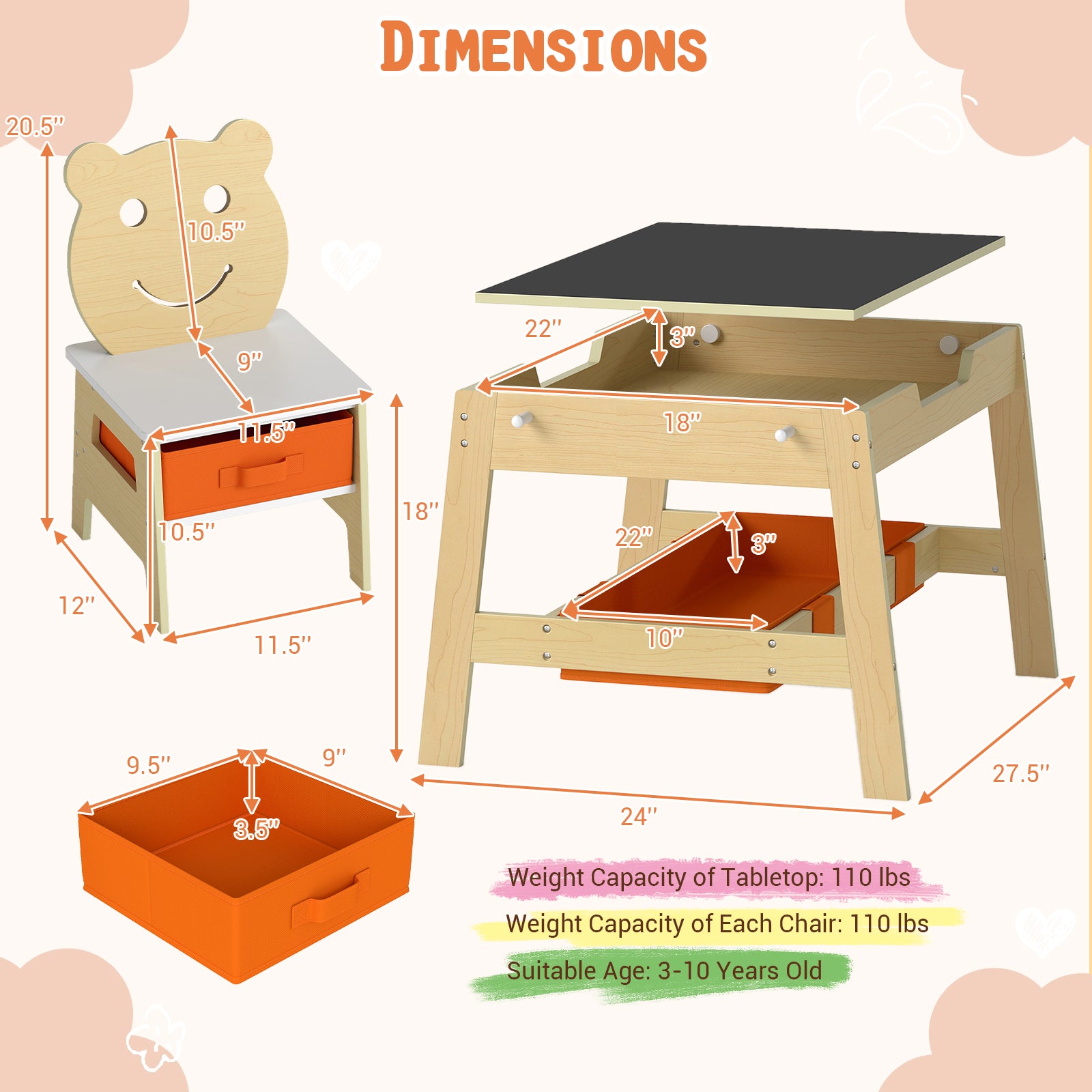 Toddler Table and 2 Chairs 5-in-1 Cute Art Desk Set with Reversible Chalkboard Whiteboard, Natural Kids Table & Chair Sets at Gallery Canada
