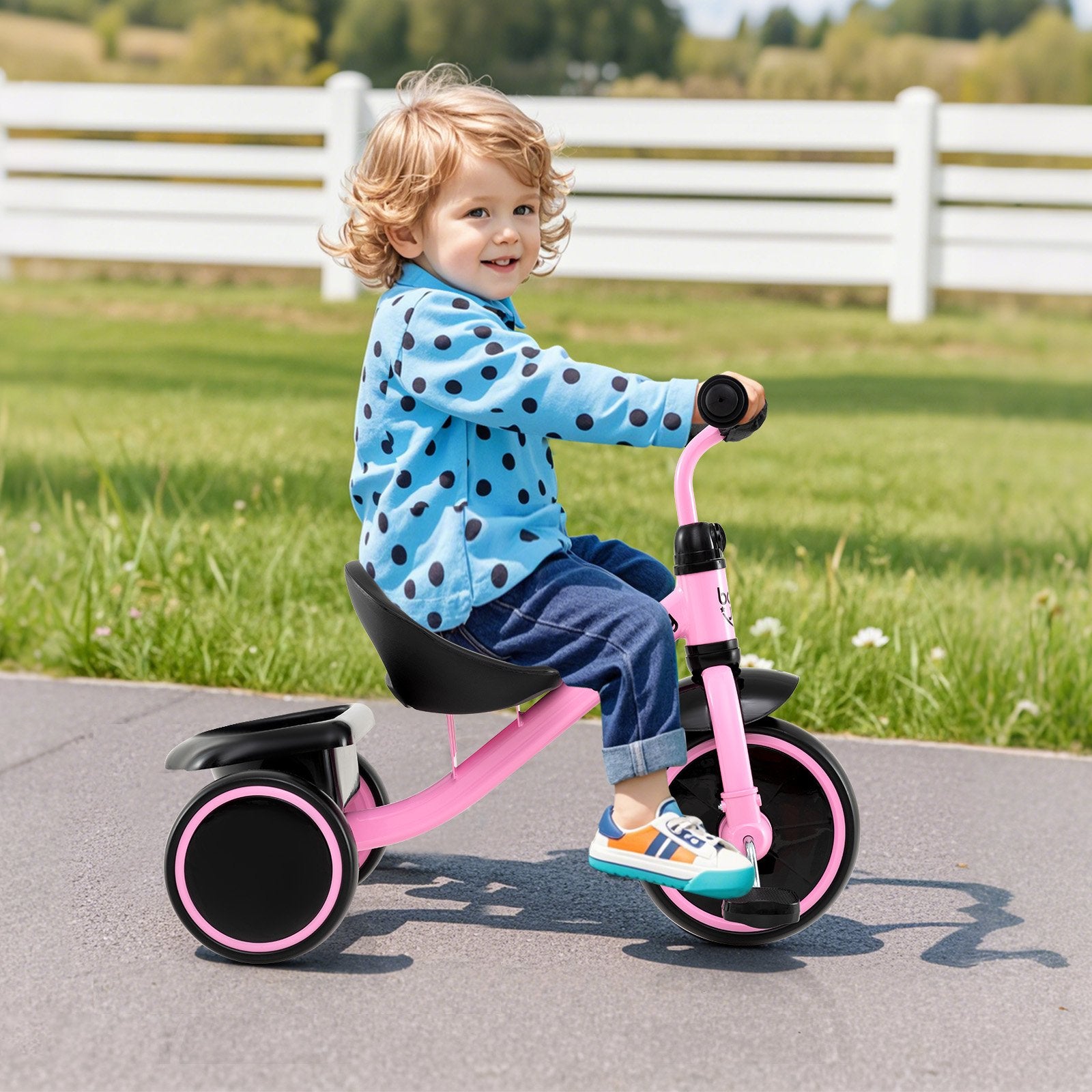 Toddler Tricycle Kids Trike with Adjustable Seat and Storage Basket Aged 3-5 Years Old, Pink Push & Pedal Ride On Toys at Gallery Canada
