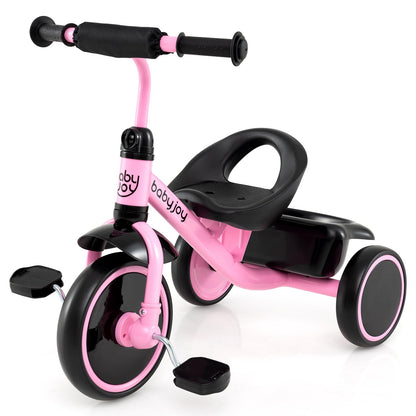 Toddler Tricycle Kids Trike with Adjustable Seat and Storage Basket Aged 3-5 Years Old, Pink Push & Pedal Ride On Toys Pink at Gallery Canada