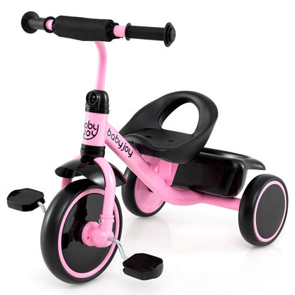 Toddler Tricycle, Adjustable Seat, Storage Basket, 3-5 Years, Pink Push & Pedal Ride On Toys Pink at Gallery Canada