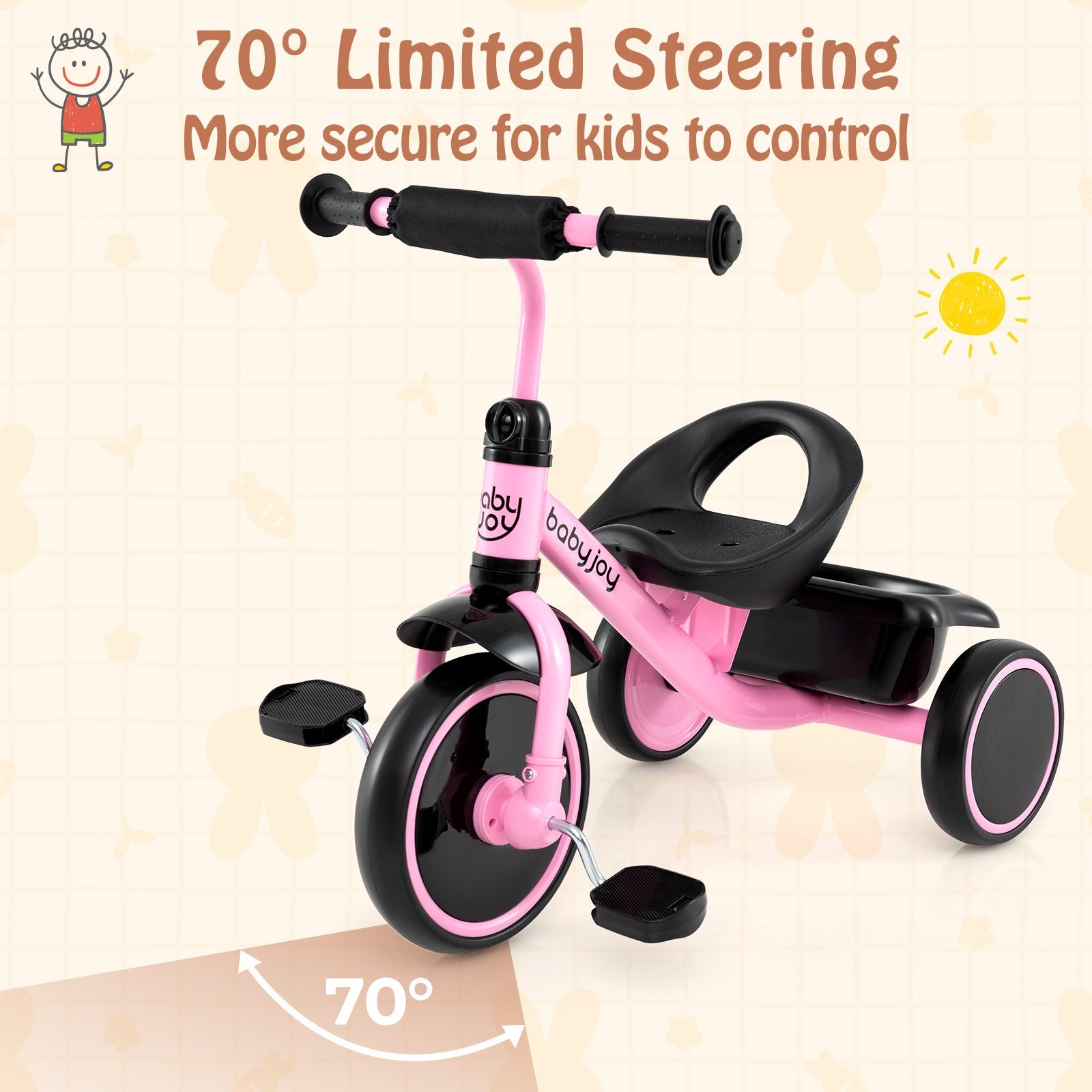 Toddler Tricycle Kids Trike with Adjustable Seat and Storage Basket Aged 3-5 Years Old, Pink Push & Pedal Ride On Toys at Gallery Canada