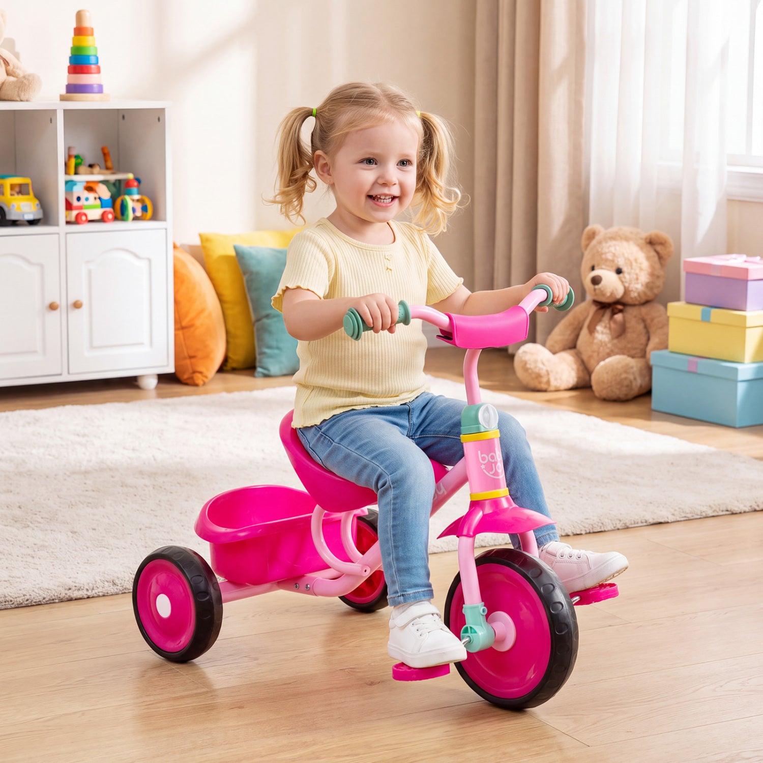 Toddler Tricycle Kids 2-5 Years, Removable Rear Basket, Pink Push & Pedal Ride On Toys at Gallery Canada