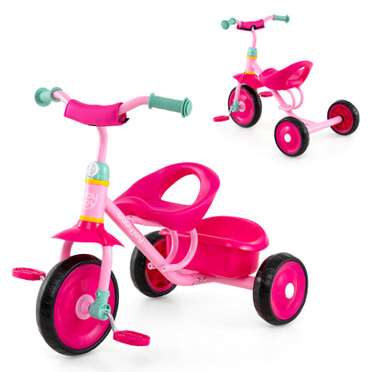 Toddler Tricycle Kids 2-5 Years, Removable Rear Basket, Pink Push & Pedal Ride On Toys Pink at Gallery Canada