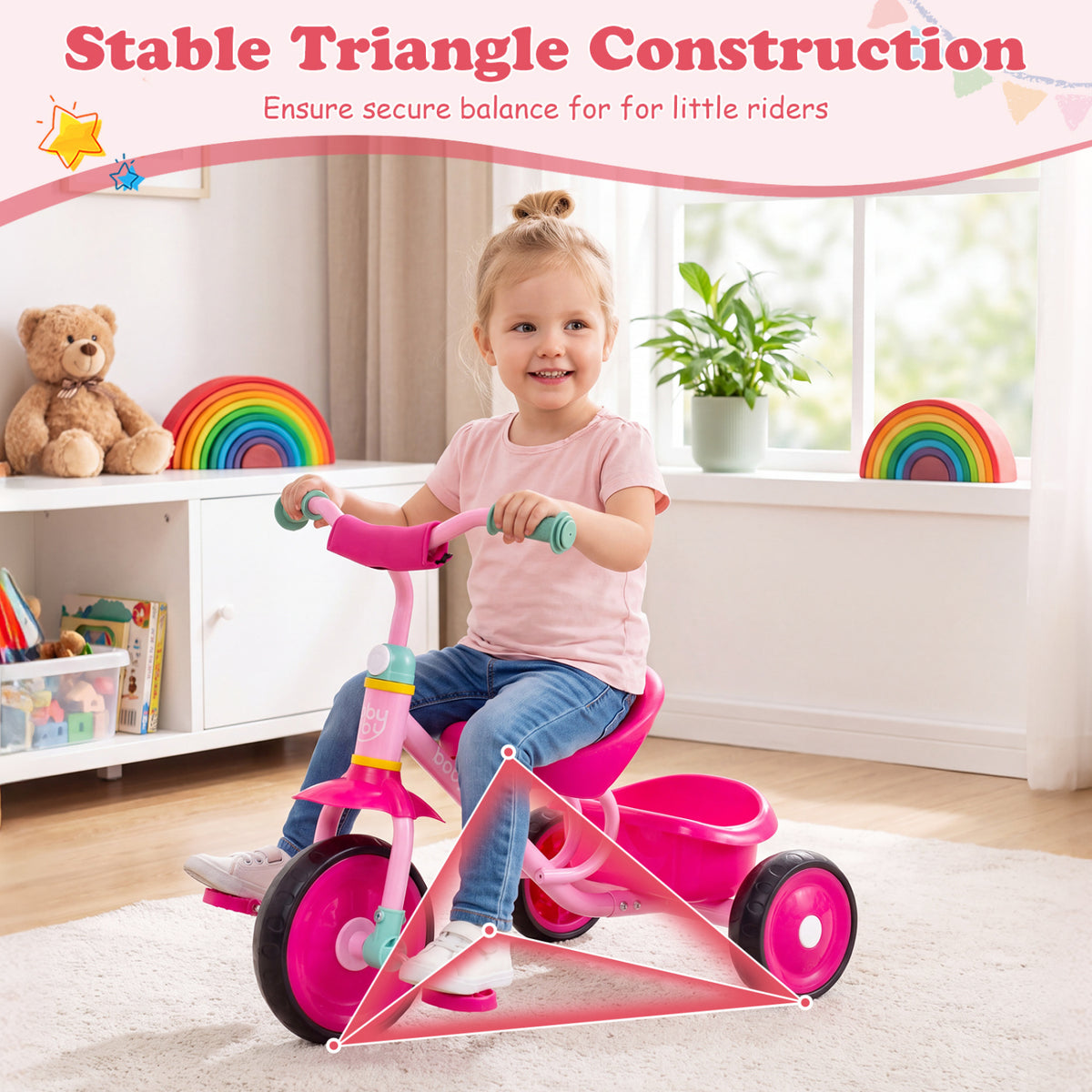 Toddler Tricycle Kids 2-5 Years, Removable Rear Basket, Pink Push & Pedal Ride On Toys at Gallery Canada