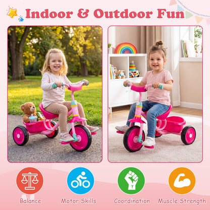 Toddler Tricycle Kids 2-5 Years, Removable Rear Basket, Pink Push & Pedal Ride On Toys at Gallery Canada