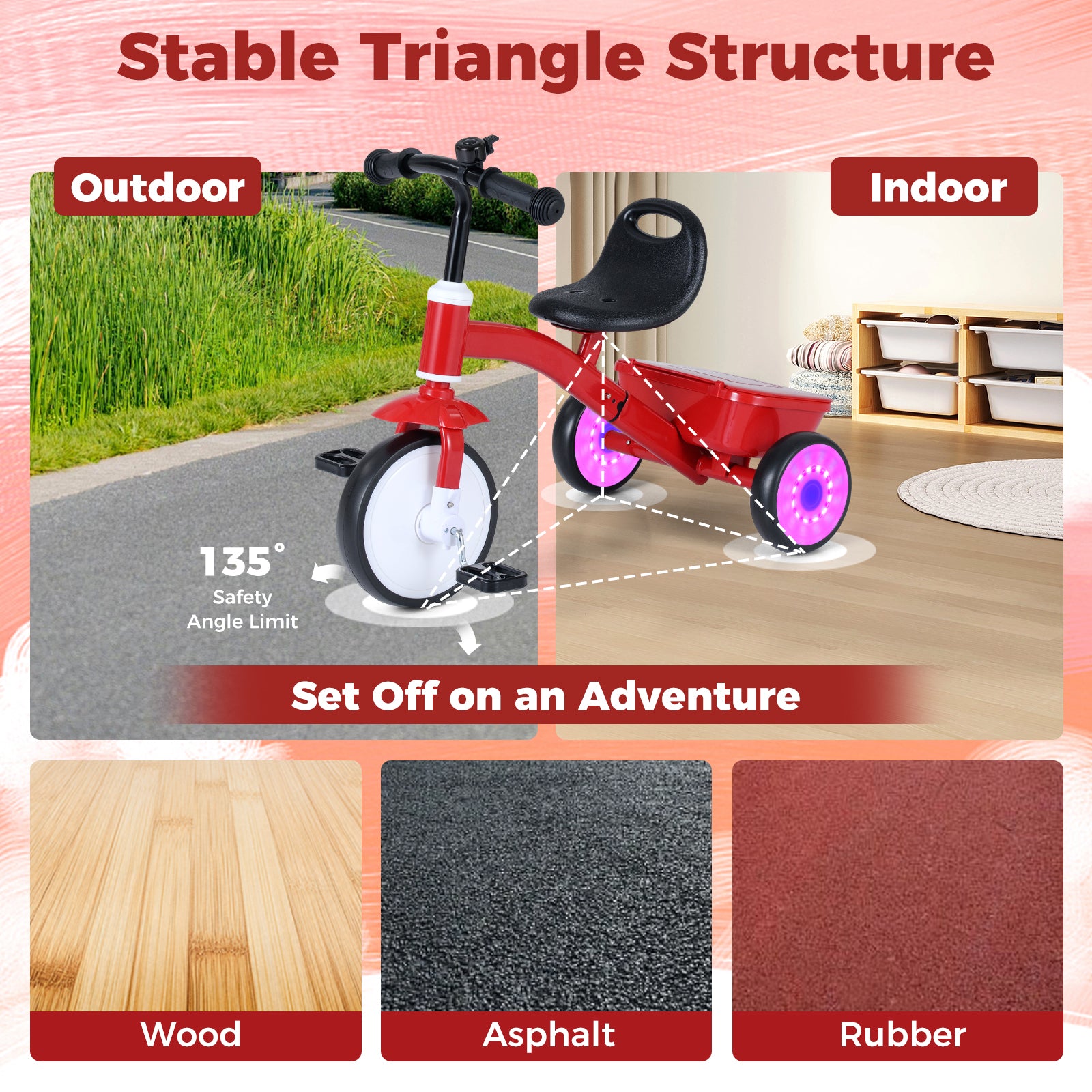 Toddler Tricycle with Glowing Wheels and 4-Level Adjustable Seat Balance Bikes at Gallery Canada