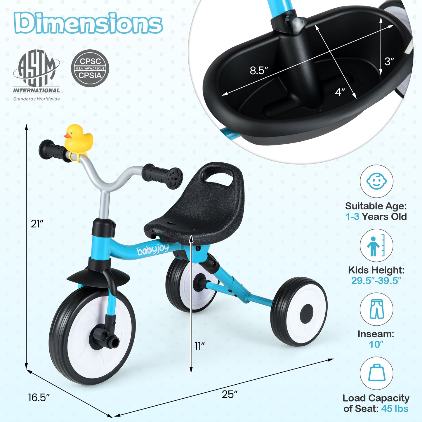 Toddler Tricycle With Seat And Storage Basket, Blue Push & Pedal Ride On Toys at Gallery Canada