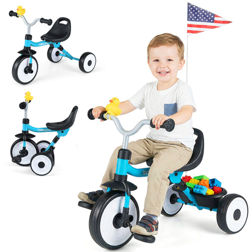 Toddler Tricycle With Seat And Storage Basket, Blue