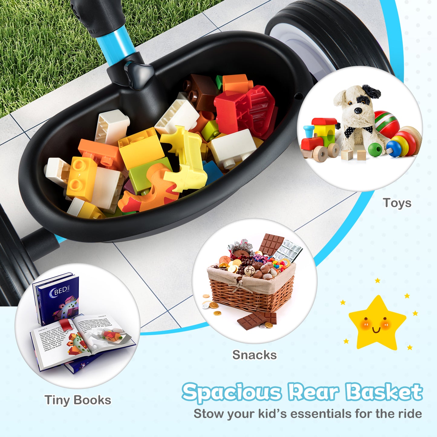 Toddler Tricycle With Seat And Storage Basket, Blue Push & Pedal Ride On Toys at Gallery Canada