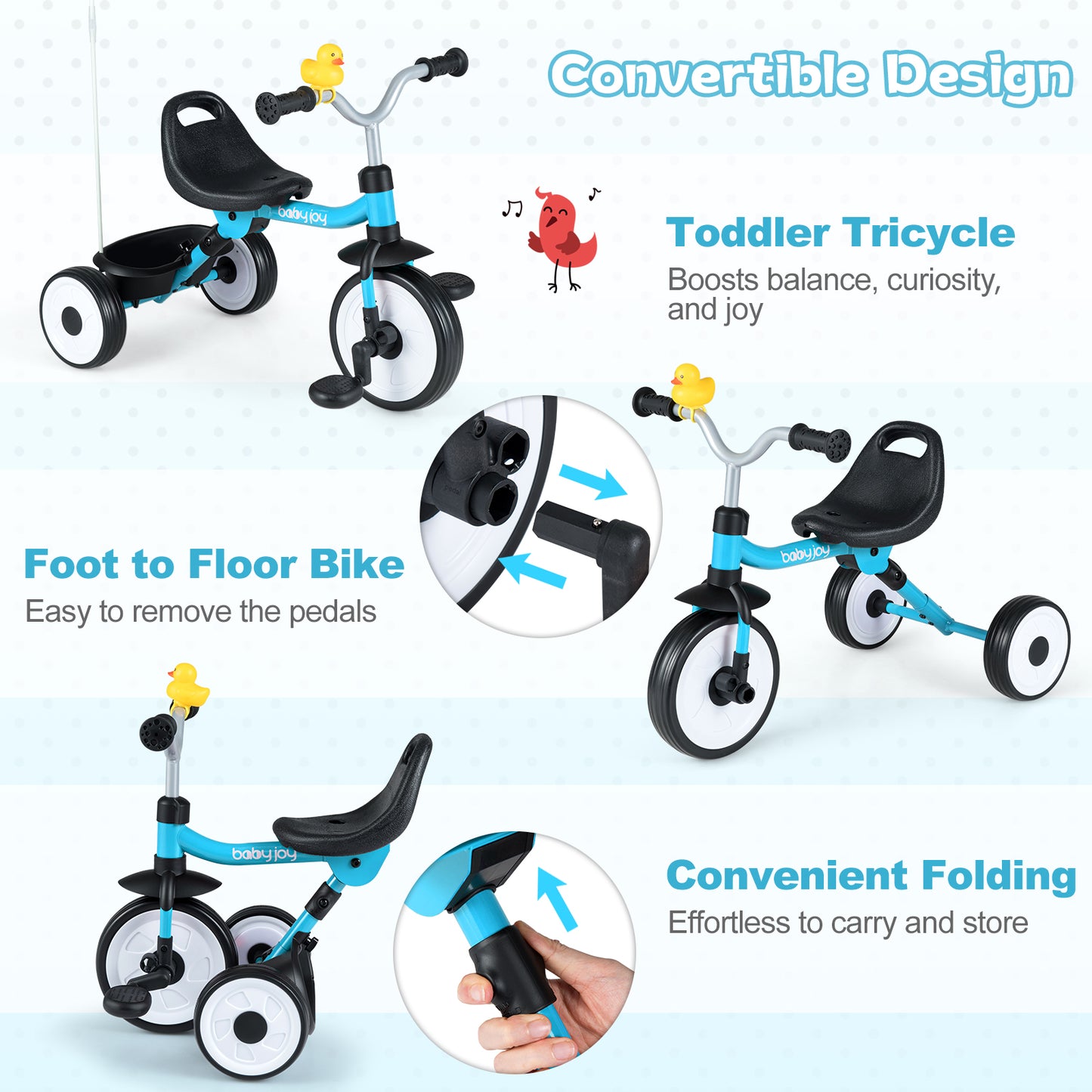 Toddler Tricycle With Seat And Storage Basket, Blue Push & Pedal Ride On Toys at Gallery Canada