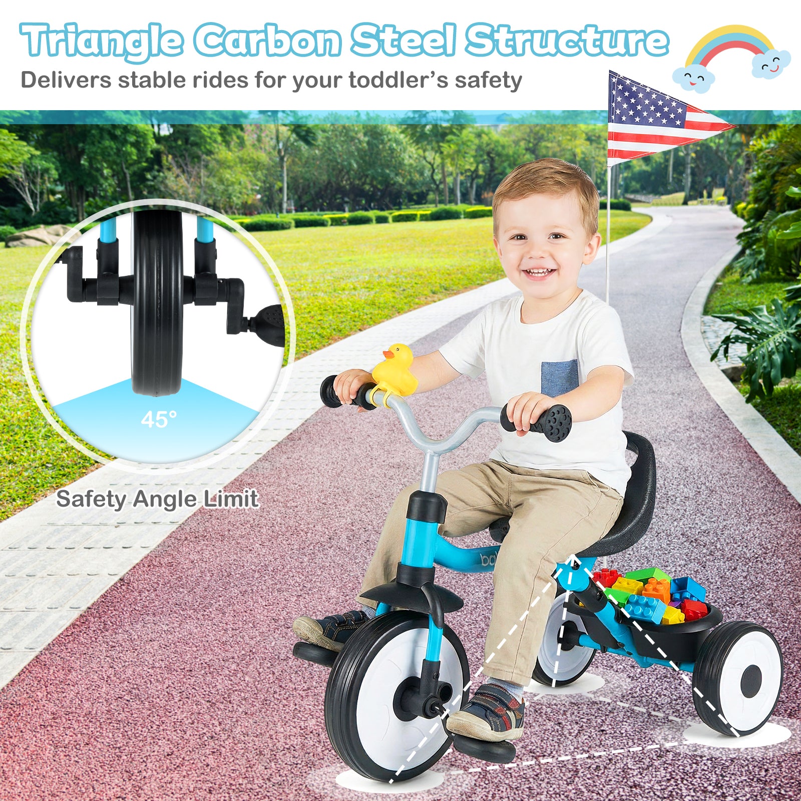 Toddler Tricycle With Seat And Storage Basket, Blue Push & Pedal Ride On Toys at Gallery Canada