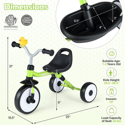 Toddler Tricycle with 3-Position Seat, Storage Basket, Green Push & Pedal Ride On Toys at Gallery Canada