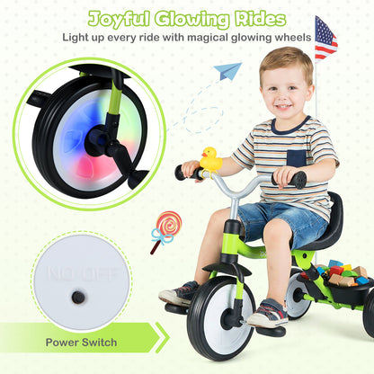 Toddler Tricycle with 3-Position Seat, Storage Basket, Green Push & Pedal Ride On Toys at Gallery Canada