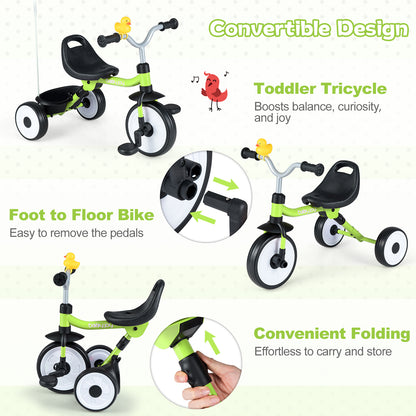 Toddler Tricycle with 3-Position Seat, Storage Basket, Green Push & Pedal Ride On Toys at Gallery Canada