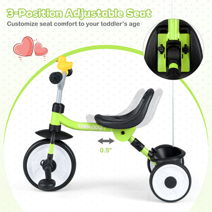 Toddler Tricycle with 3-Position Seat, Storage Basket, Green Push & Pedal Ride On Toys at Gallery Canada