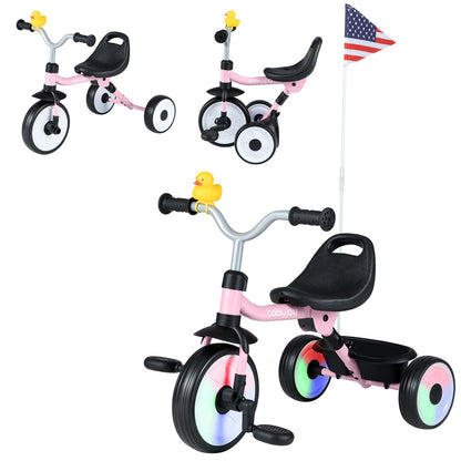 Toddler Tricycle with 3-Position Seat and Storage Basket for Kids, Pink Push & Pedal Ride On Toys at Gallery Canada