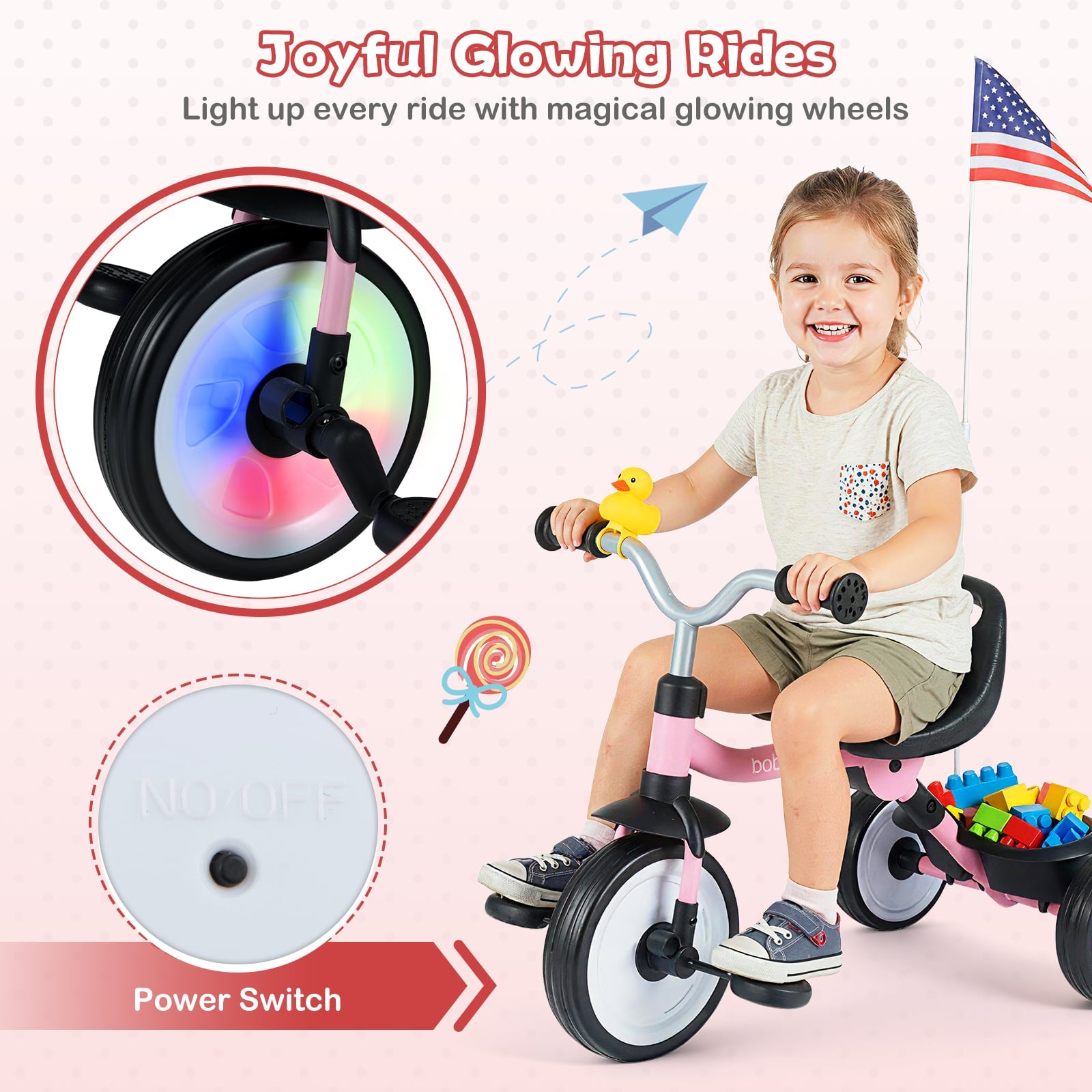 Toddler Tricycle with 3-Position Seat and Storage Basket for Kids, Pink Push & Pedal Ride On Toys at Gallery Canada