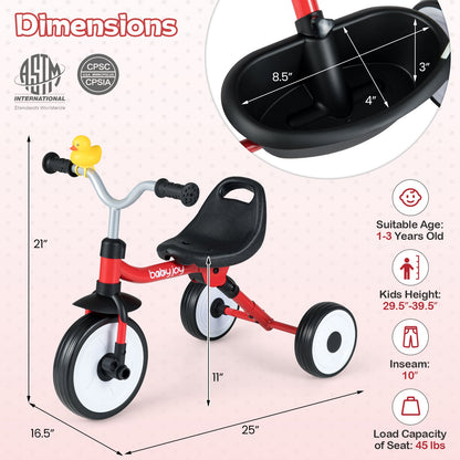Toddler Tricycle with 3-Position Seat and Storage Basket for Kids, Red Push & Pedal Ride On Toys at Gallery Canada