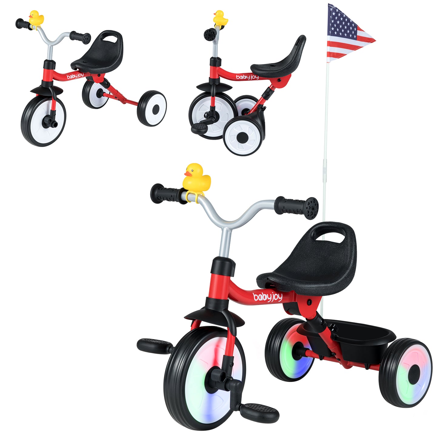 Toddler Tricycle with 3-Position Seat and Storage Basket for Kids, Red Push & Pedal Ride On Toys at Gallery Canada
