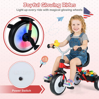 Toddler Tricycle with 3-Position Seat and Storage Basket for Kids, Red Push & Pedal Ride On Toys at Gallery Canada