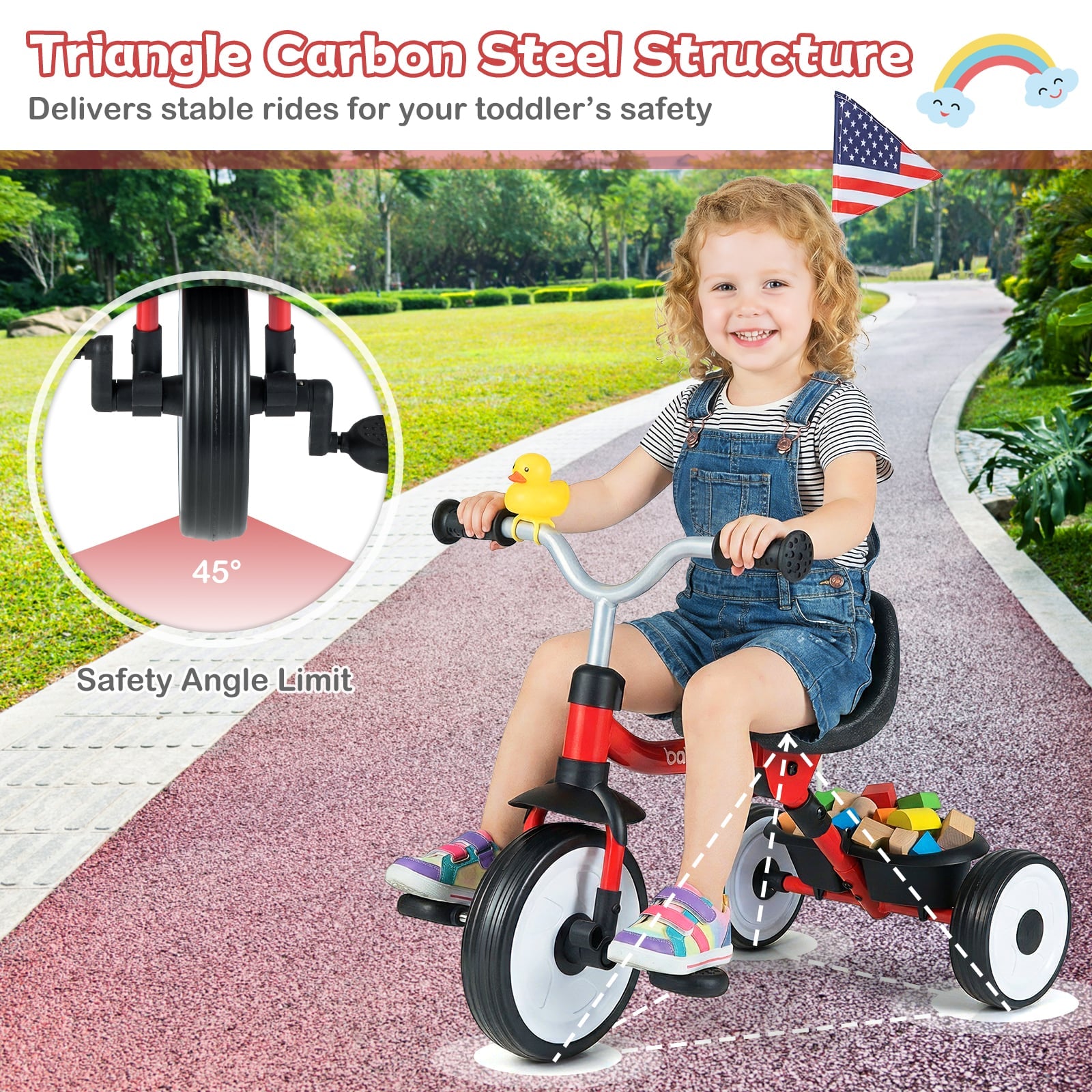 Toddler Tricycle with 3-Position Seat and Storage Basket for Kids, Red Push & Pedal Ride On Toys at Gallery Canada