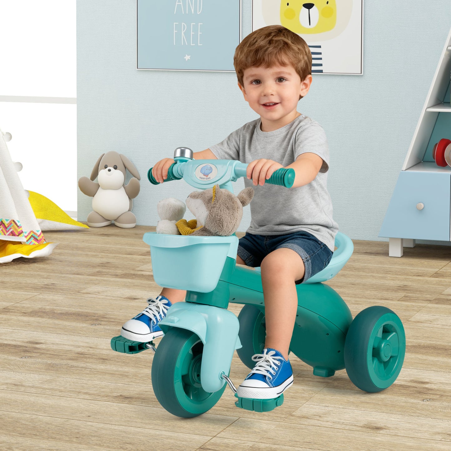 Toddler Tricycle, with Front Basket and Bell, Green