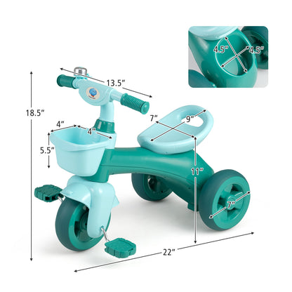 Toddler Tricycle, with Front Basket and Bell, Green