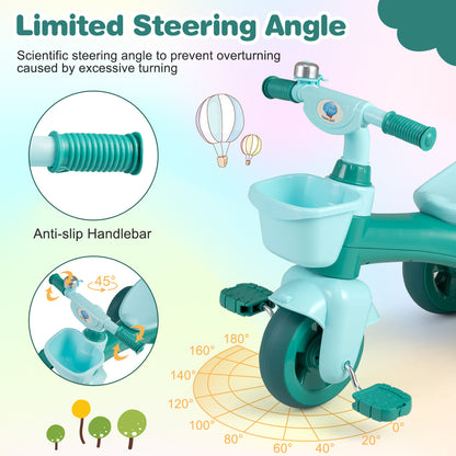 Toddler Tricycle, with Front Basket and Bell, Green