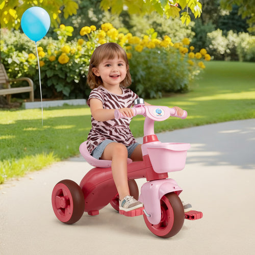 Toddler Tricycle, With Basket & Bell, Pink
