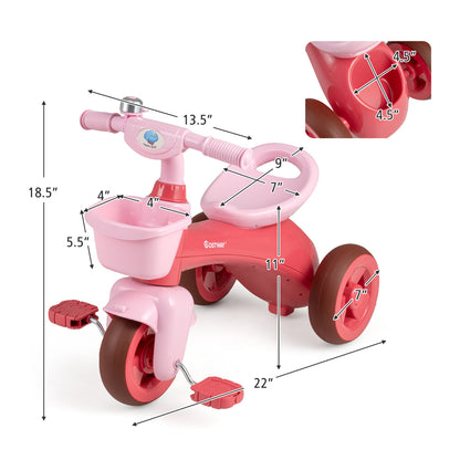 Toddler Tricycle, With Basket & Bell, Pink