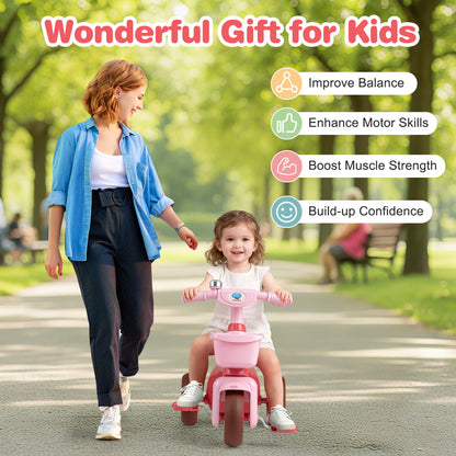 Toddler Tricycle, With Basket & Bell, Pink